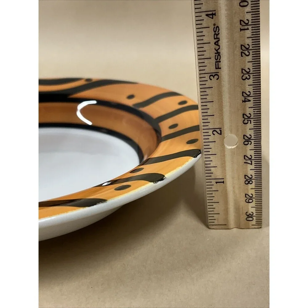Set of ‎ 4 Pier 1 Hand Painted ITALY Orange Black Soup Bowls & Extra Big Mugs